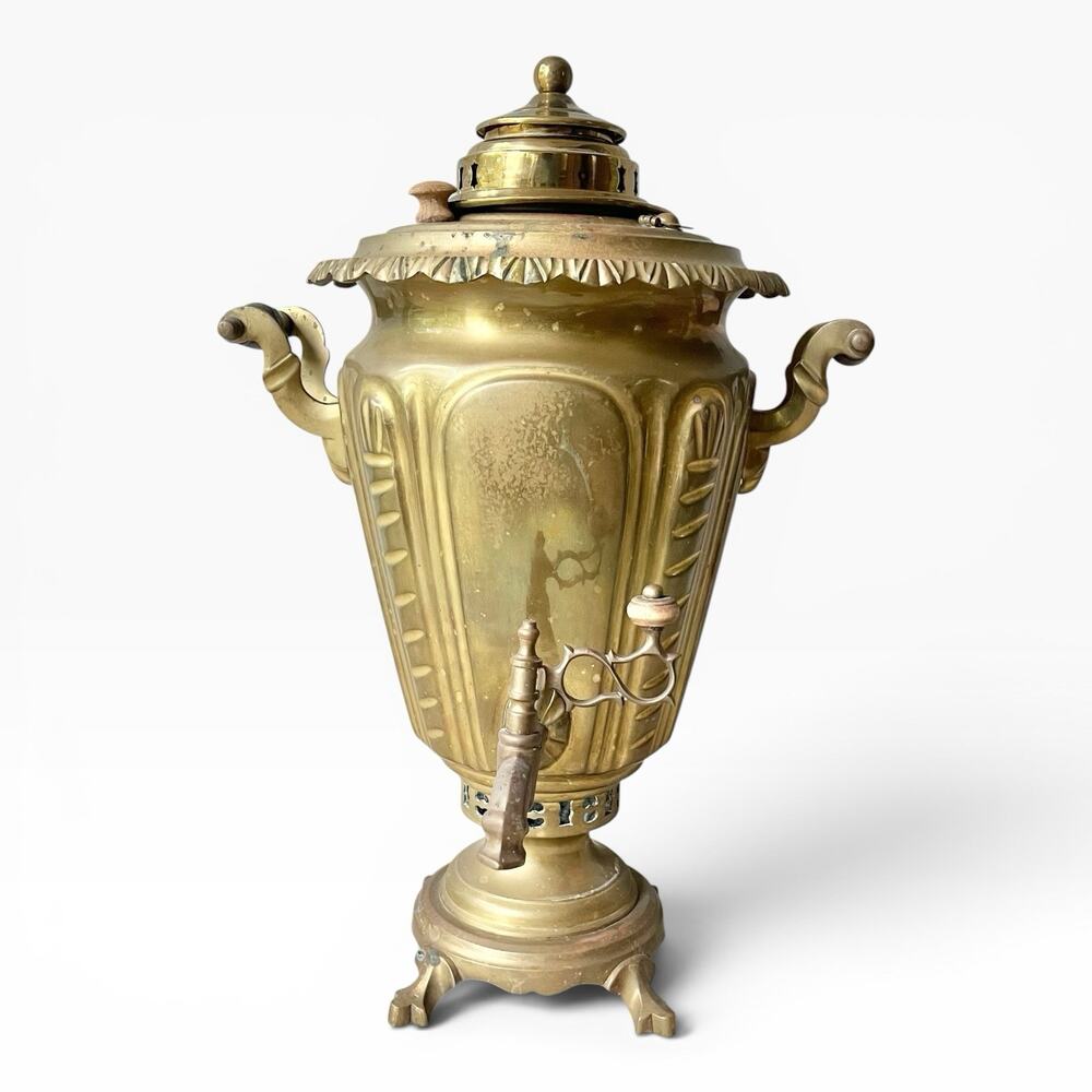 1890s Antique Solid Brass Russian Samovar 21” Tula, Russia Coffee/Tea Dispenser